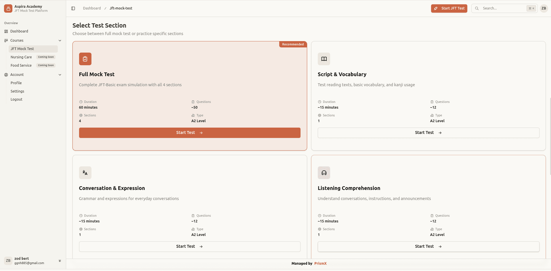 Test Sections - Organized learning modules